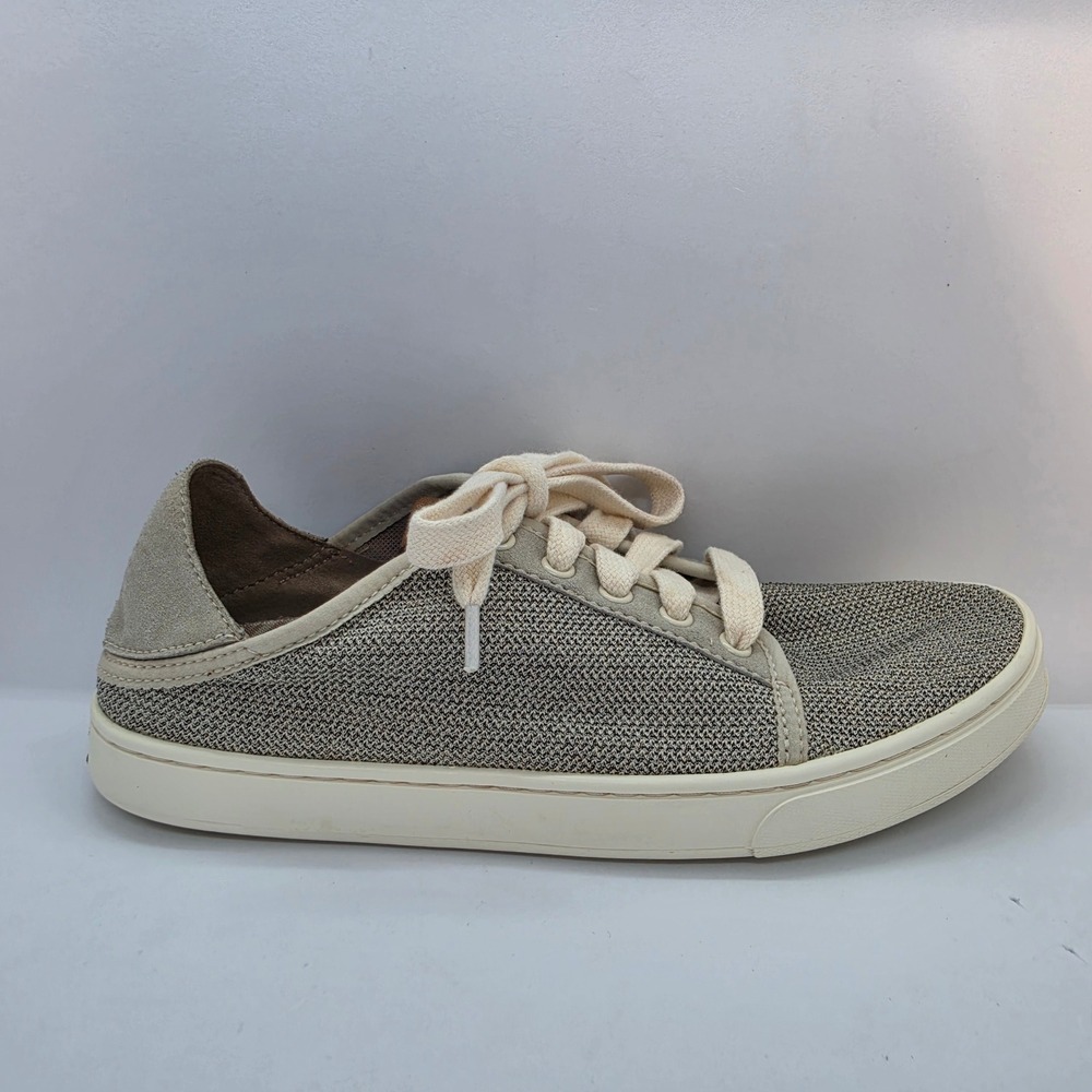 OluKai Pehuea Li Womens‎ 7.5 Tapa Gray Mesh Lace Up Drop-In Heel Sneakers - Picture 10 of 11